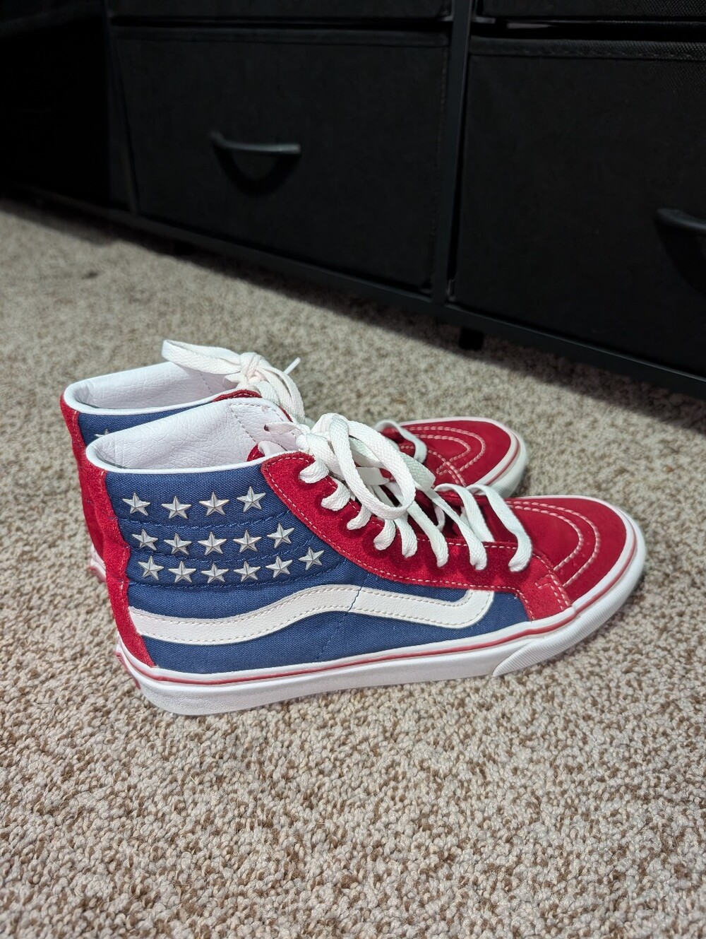 Vans RARE American Flag High-Top Sneakers in Red, Blue & White Stars M 6 W 7.5